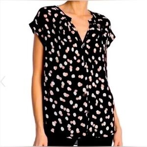 NWT- Philosophy Black Blouse with Pink Dots